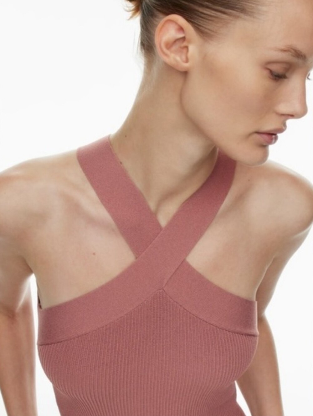 Babaton Sculpt Knit Criss Cross Dress Desert Dusty Rose S Bodycon Halter